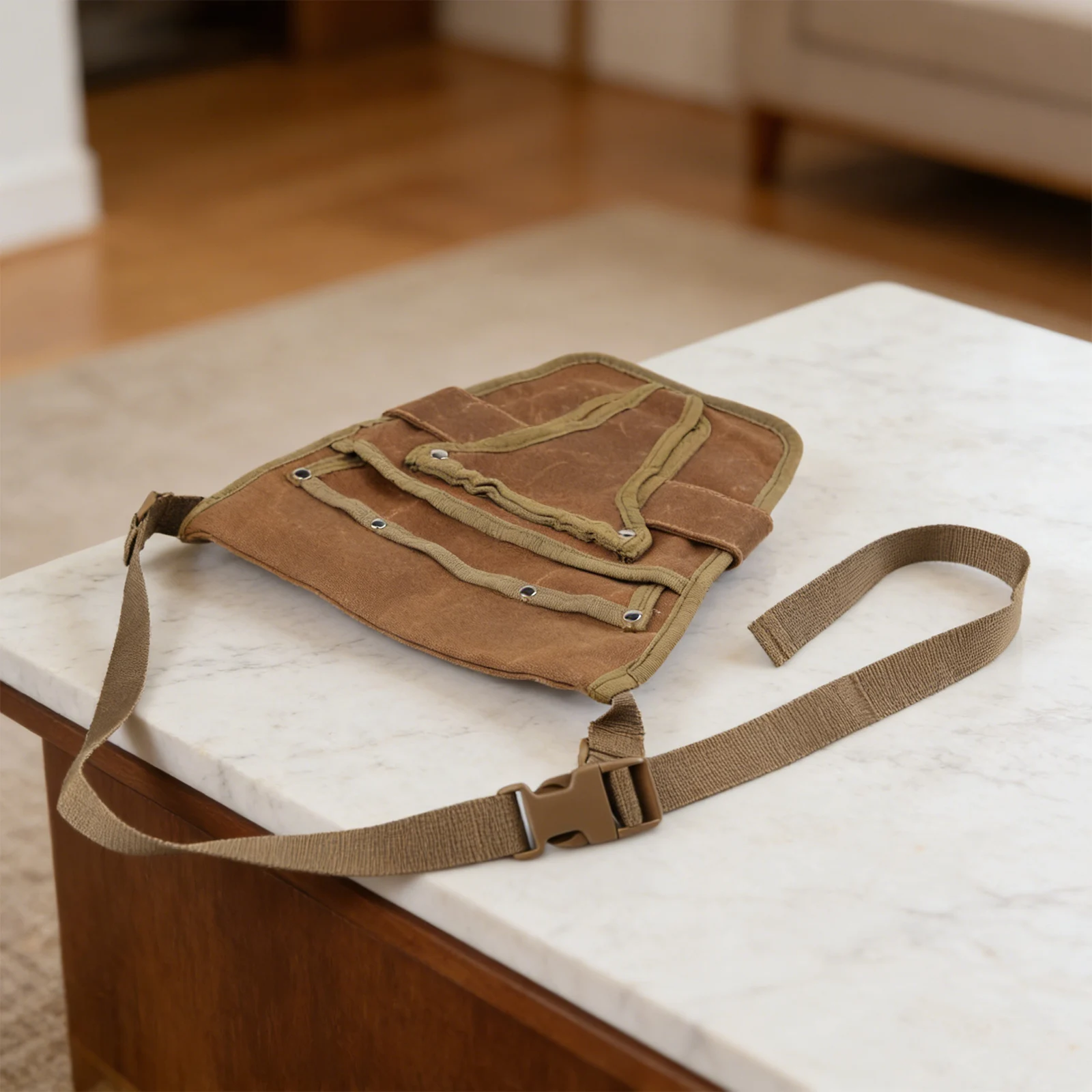 Portable Garden Tool Bag with Water Resistant Waxed Canvas and 8 Organized Pockets for Gardening and Outdoor Activities