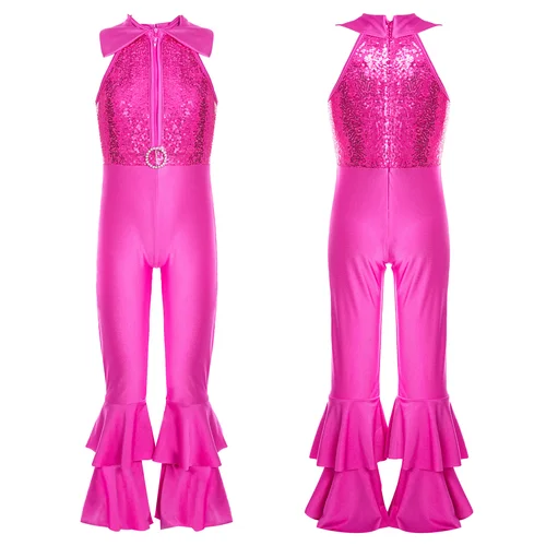 Imagen 2 del producto Mono de baile latino de Jazz para niños, sin mangas, lentejuelas, pantalones largos con diamantes, estilo danza, gimnasio, leotardos, disfraces de actuación
