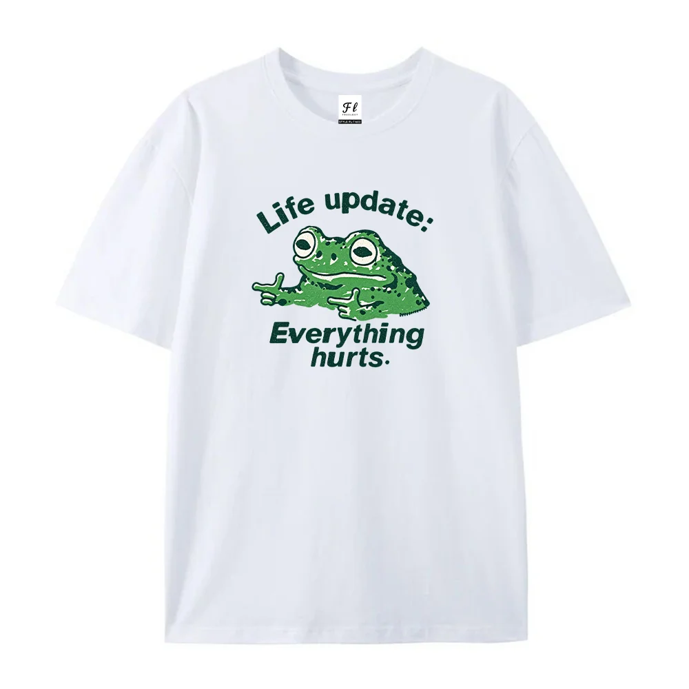 Mens Life Update Everything Hurts Frog Graphic T Shirts Funny Toad Meme Print Casual Short Sleeve Crew Neck Loose Summer Top