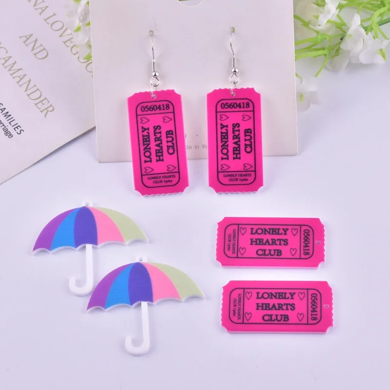 10pcs/pack Fashion Lonely Heart Club Brand Umbrella Acrylic Charms for Women Earring Necklace Jewelry DIY Making