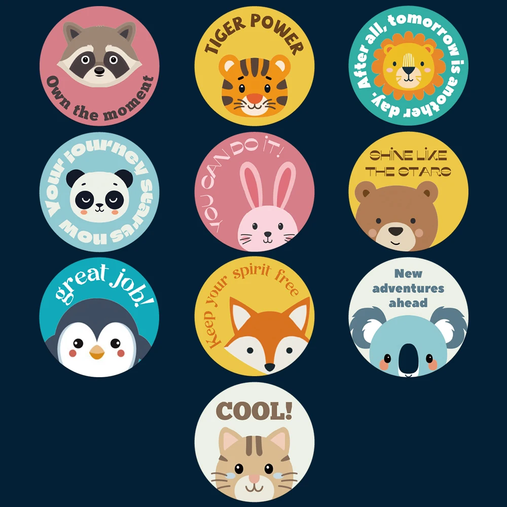 500PCS Fun Cartoon Rewards Inspirational Colorful Animals Round Roll Stickers Books Water Cups Phone Cases Envelopes Invitation