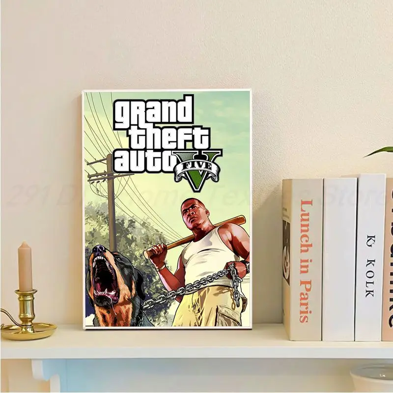 Game GTA 5 Grand Theft Auto Vintage Posters Sticky Waterproof Paper Sticker Coffee House Bar Stickers Wall Painting