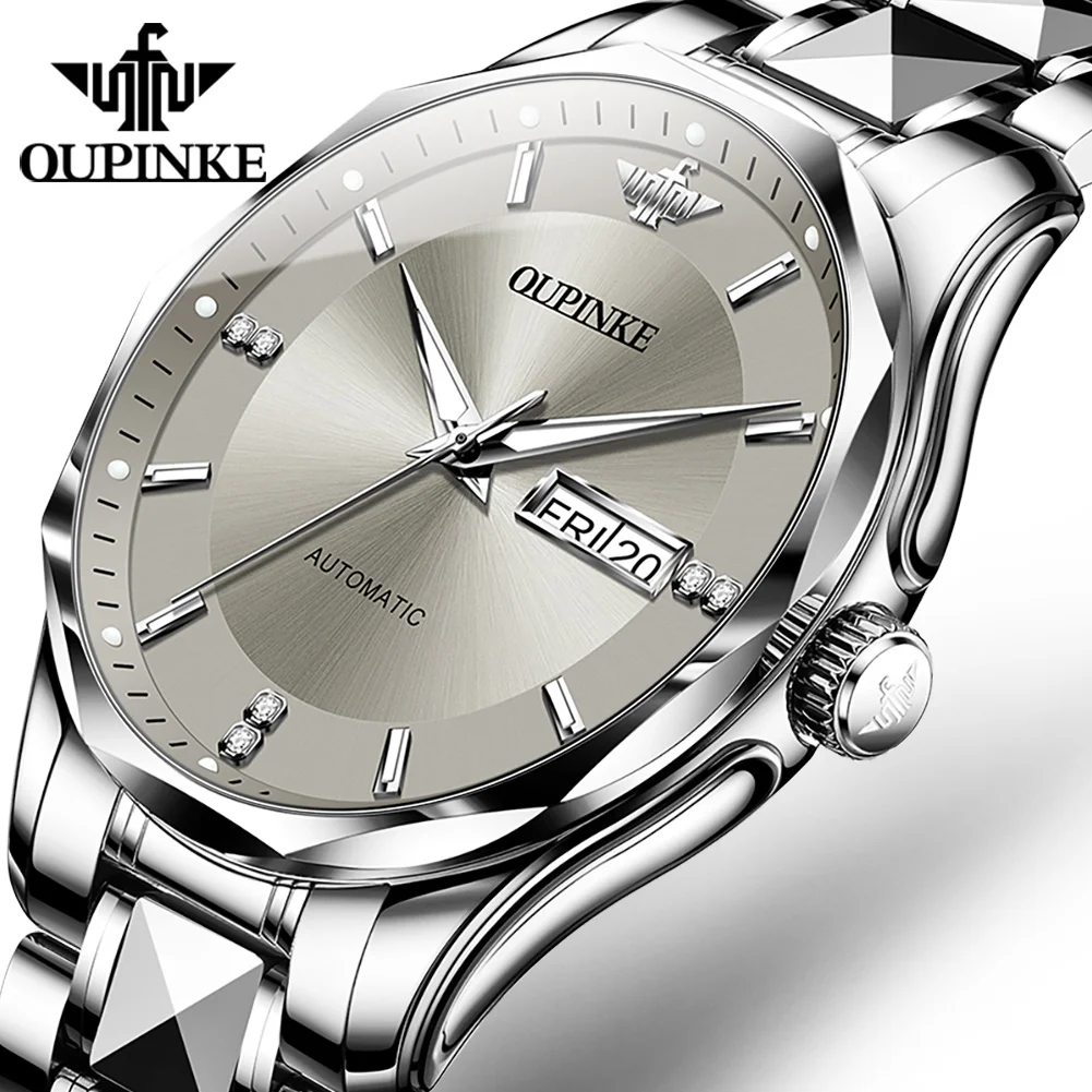 

OUPINKE Men's Watches Tungsten Steel Top Brand Original Automatic Mechanical Wristwatch Luxury Fashion Waterproof Date Week New