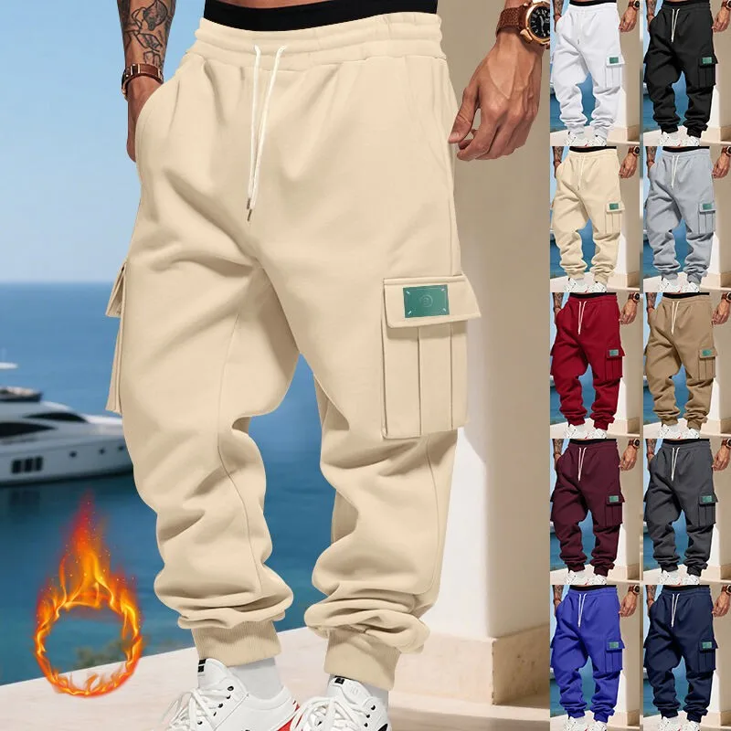 Men's Cargo Pants Straight Leg Solid Color Work Pants Drawstring Waist Loose Fit Utility Pants Beige Charcoal Cargo Trousers