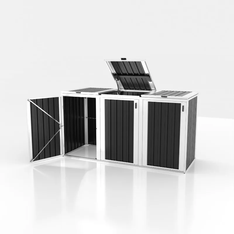 Outdoor stylish metal trash can for 2 or 3 easy-to-assemble standing structures in backyard or villa open-plan design