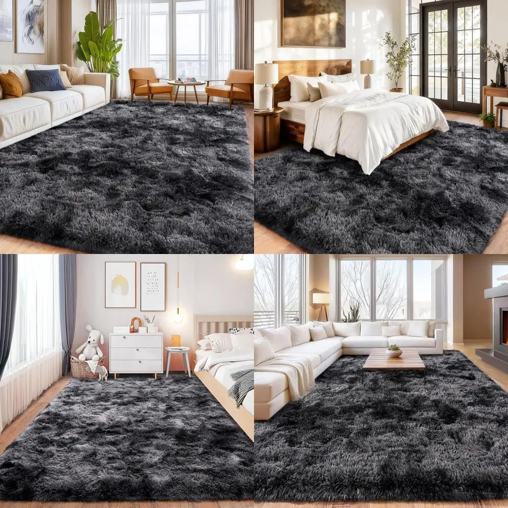 

Soft Plush Area Rugs for Living Room, 8x10ft, Tie-Dye Black & Gray, Non-Slip for Girls' Nursery