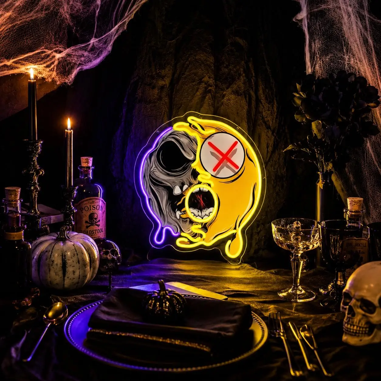 Skull Smiley Neon Sign Horror LED Neon Light Halloween Party Bedroom Game Room Bar Home Decor Christmas Gift USB Powered