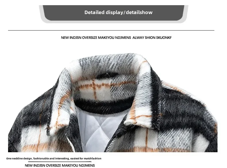 Men's Casual Retro Jacket Autumn New Color-block Fashion Student Check Print Outdoor Travel Lapel Coat Couples Woolen Jacket