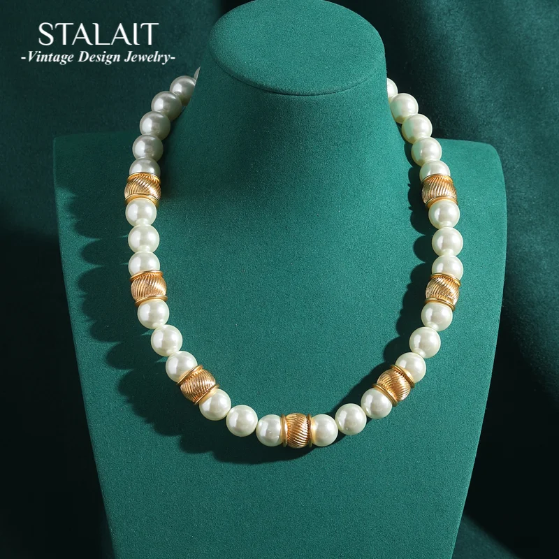 

Vintage Jewelry Pearl Necklace Freshwater For Women Gold Color Choker Luxury Wedding Beaded Collar Baroque Accessories Evening