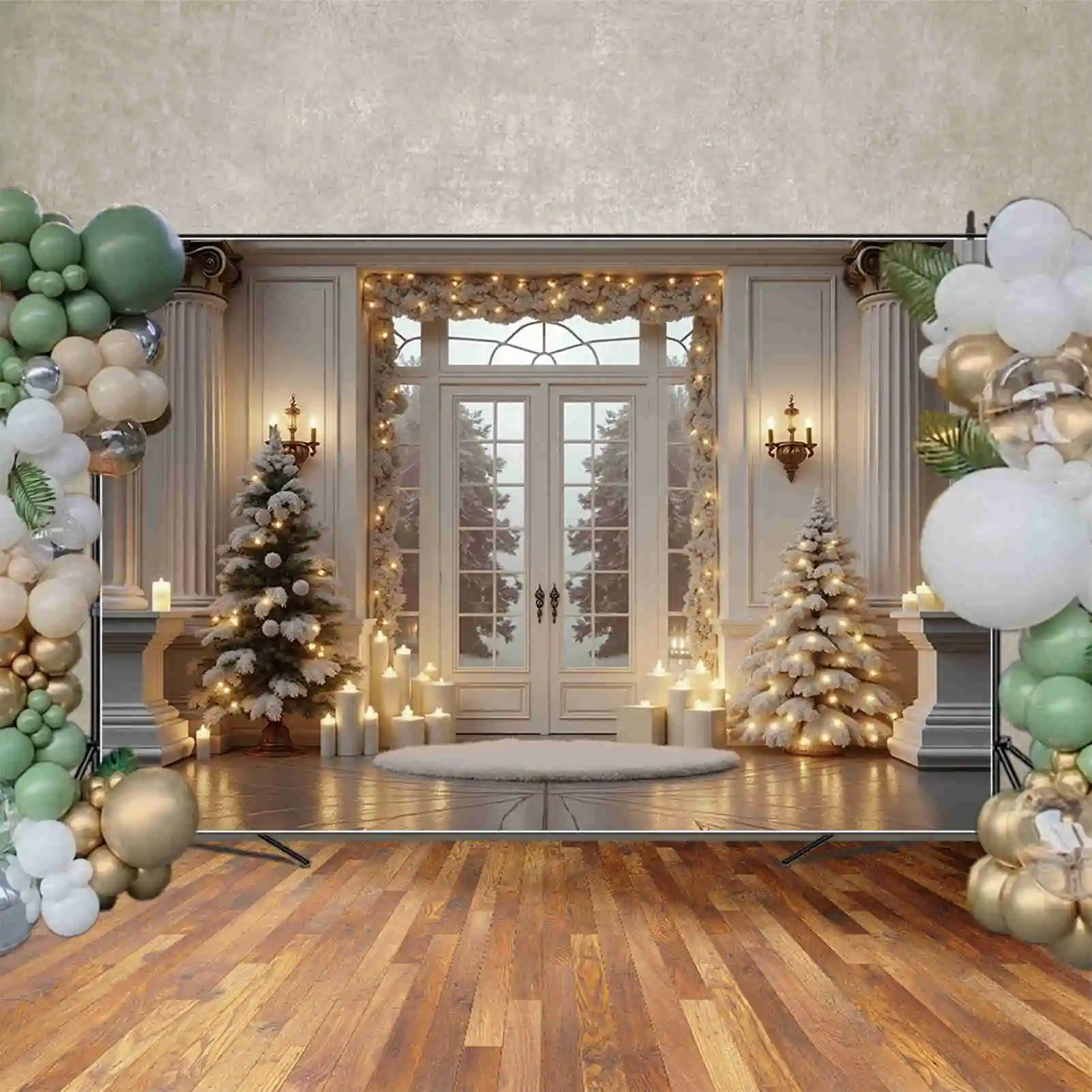 MOON.QG świąteczne białe zasłony zdjęcia tło Xmas sosna światła dekoracyjne Photocall tło 2025 rekwizyty do studia fotograficznego