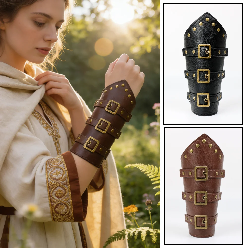 Leather Gauntlet Wristband Viking Leather Arm Guard Medieval Armor Bracers Leather Armband Wrist Guards Cosplay(Single