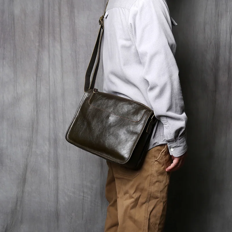 Nzpj Vintage Echt leder Herren Umhängetasche natürliche Rindsleder Umhängetasche lässig Herren Rucksack für 11 Zoll iPad – Detail 3