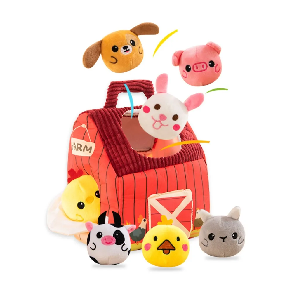 

PP Cotton Simulated Baby Plush Animals Toy with Sound Animals Cognition Farm Animals House Set Collection Interactive