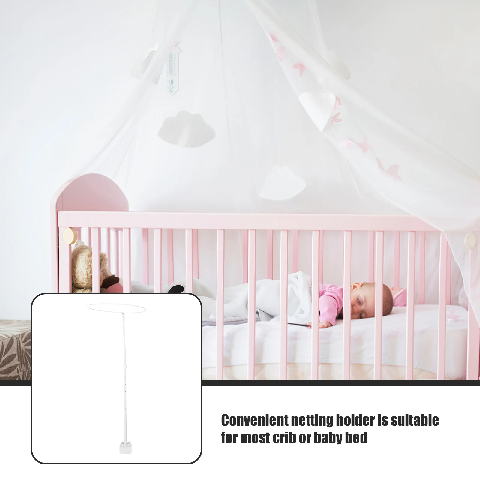 Baby Mosquito Net Holder Infant Crib Canopy Stand Metal Bracket for Bed Plus