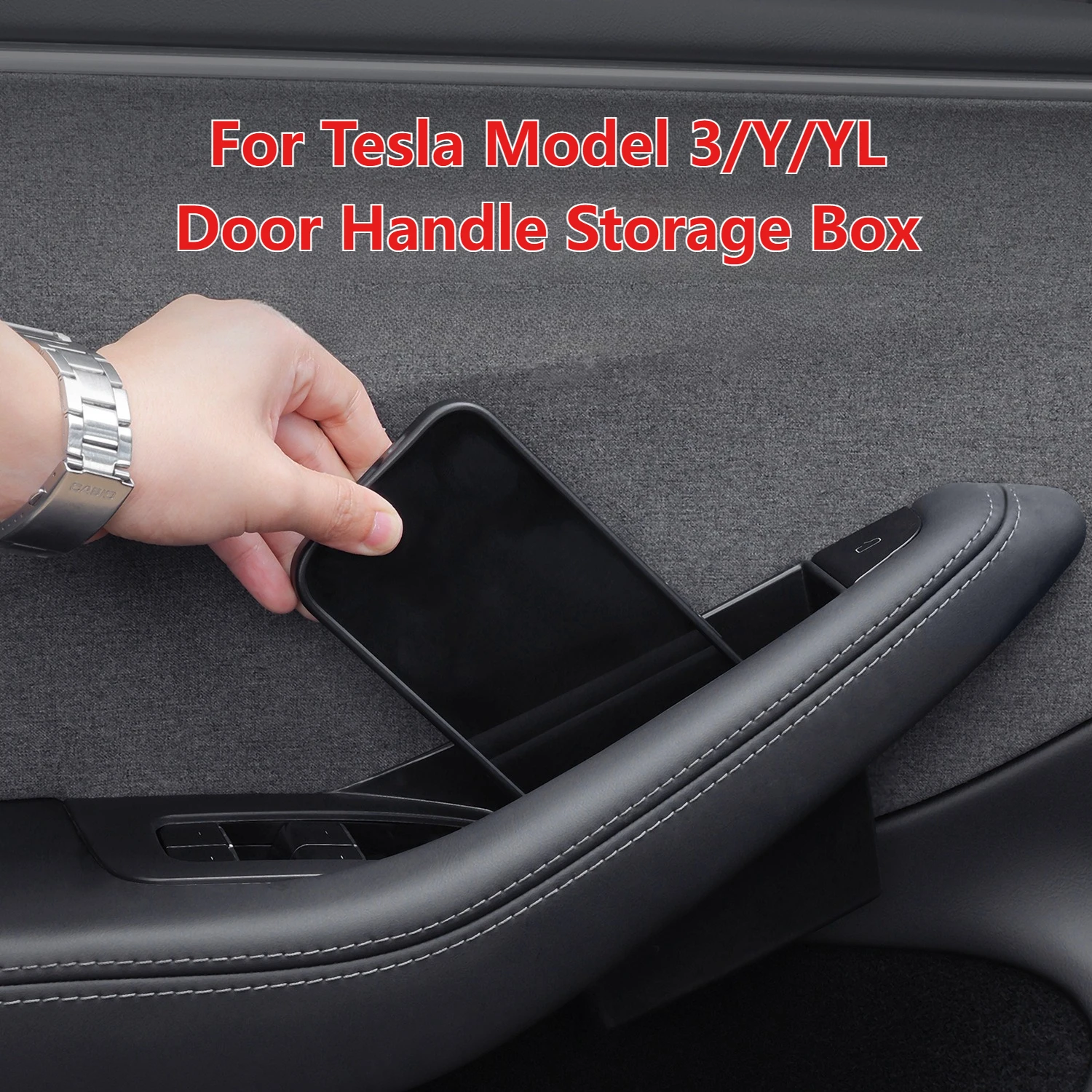 

4pcs Door Handle Storage Box for Tesla Model YL Model 3 Y,Box ABS Material Damage-Free Installation Car Organizer,No Door Block