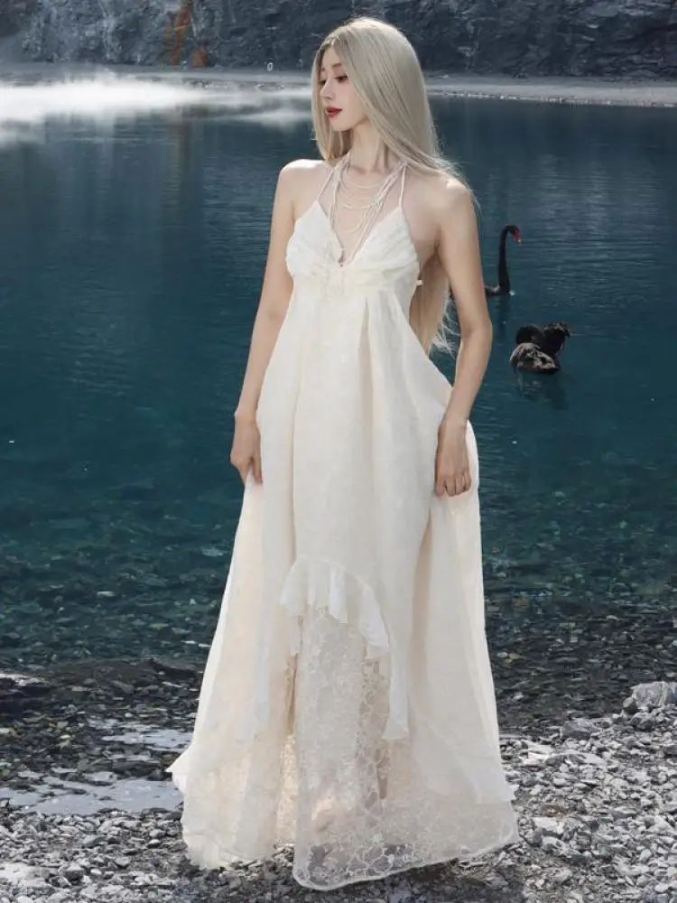high waist lace dress Ivory Lace Babydoll Satin Trim Dress S/M – OMNIA