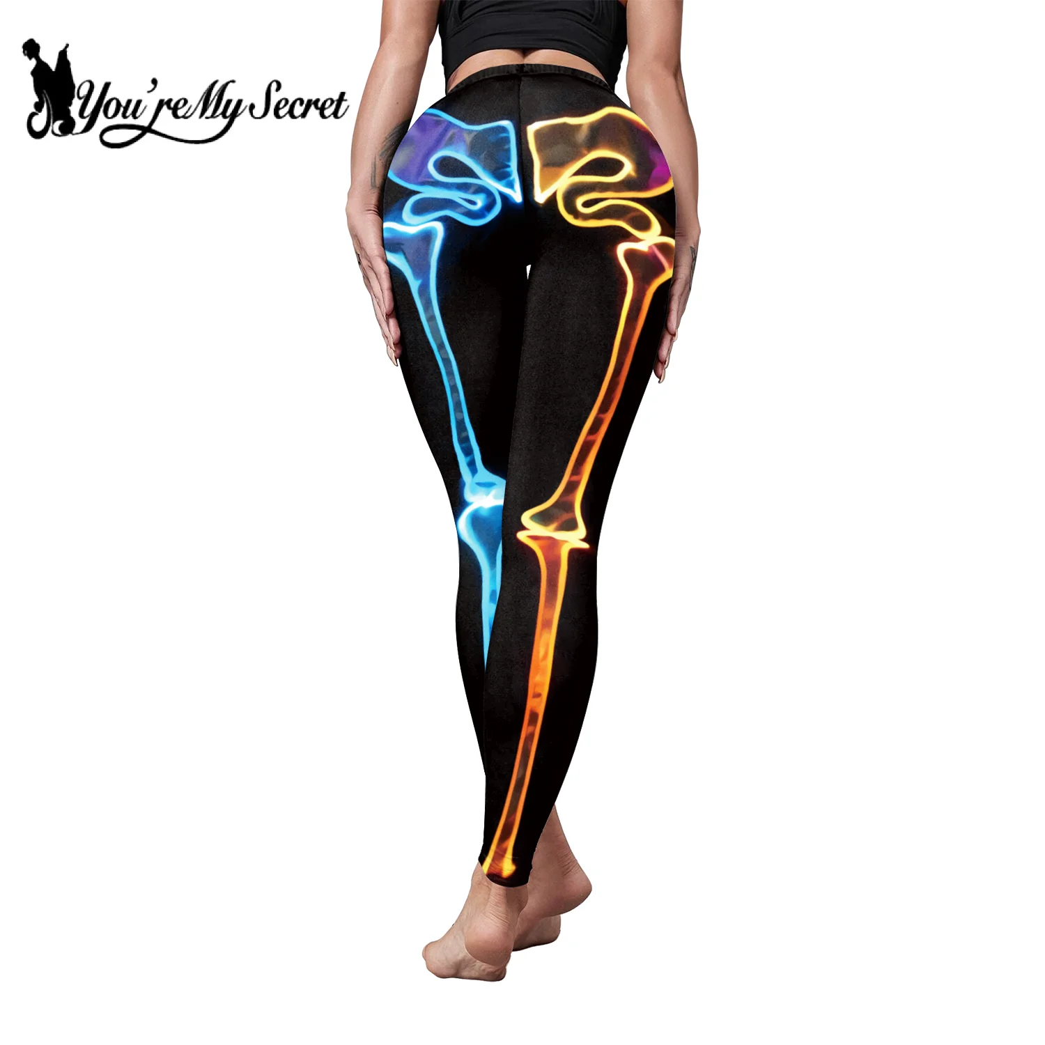 [أنت سري] النساء طماق الشرير نمط بنطلون مضحك نحيل اليوغا السراويل ثلاثية الأبعاد الطباعة الهيكل العظمي طماق ملابس مرنة غير رسمية