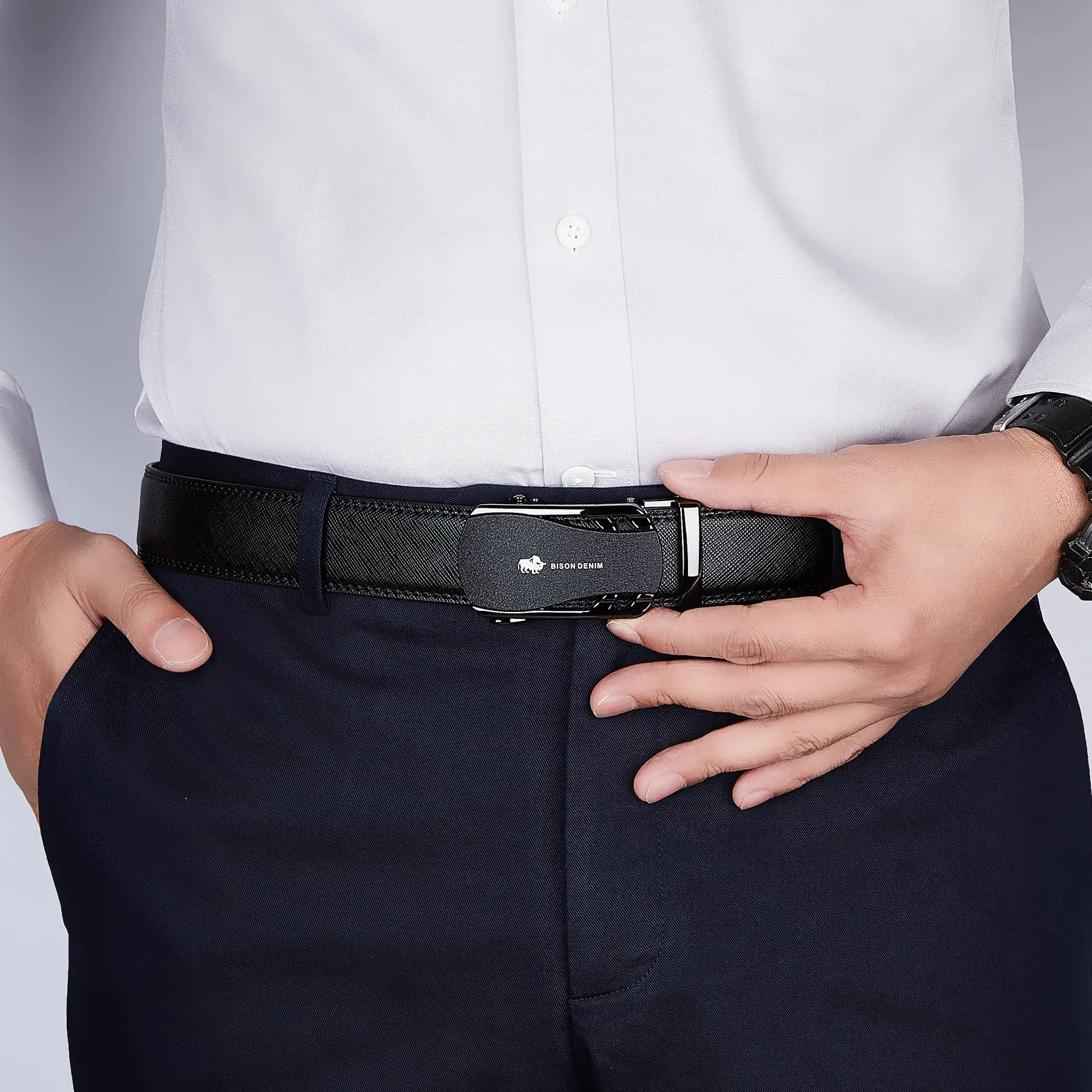 Luxury Brand Business Belt Men Top Quality Genuine Leather Waist Strap Black Male Simple Automatic Buckle Jeans Belts for Men view 3