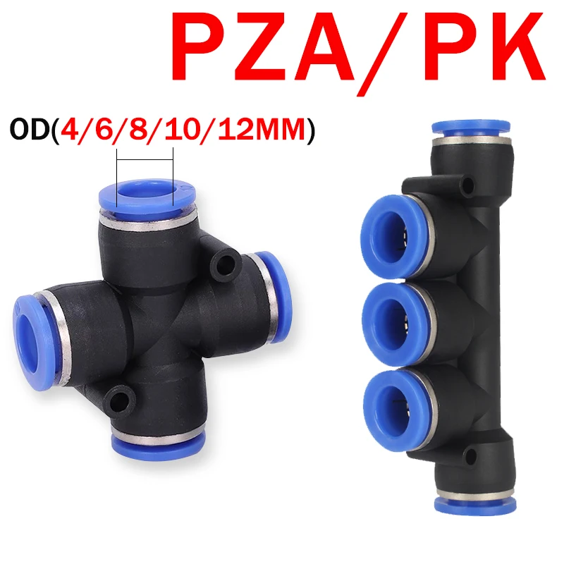 50Pcs PK PZA Plastic Pneumatic Fitting Quick Connectors Hose Fitting 4 Way 5 Way Push Fast Air Fittings 4mm 6mm 8mm 10mm 12mm