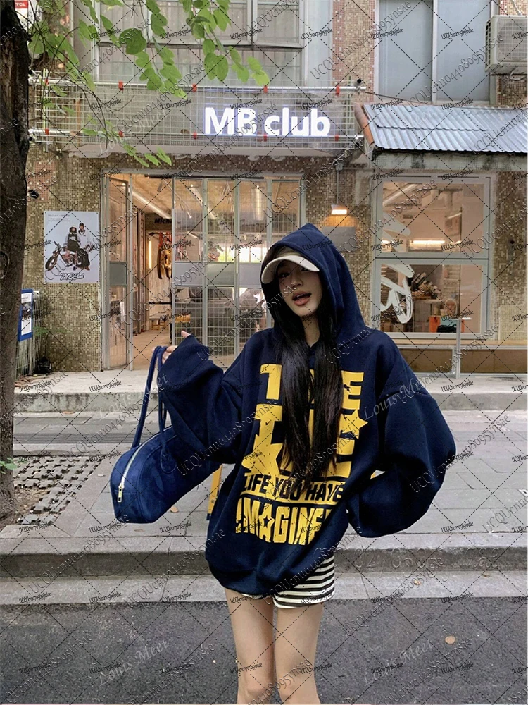 Sweat-shirt à capuche avec Slogan rétro américain pour femme, surdimensionné, ample, de rue, gothique, automne et hiver