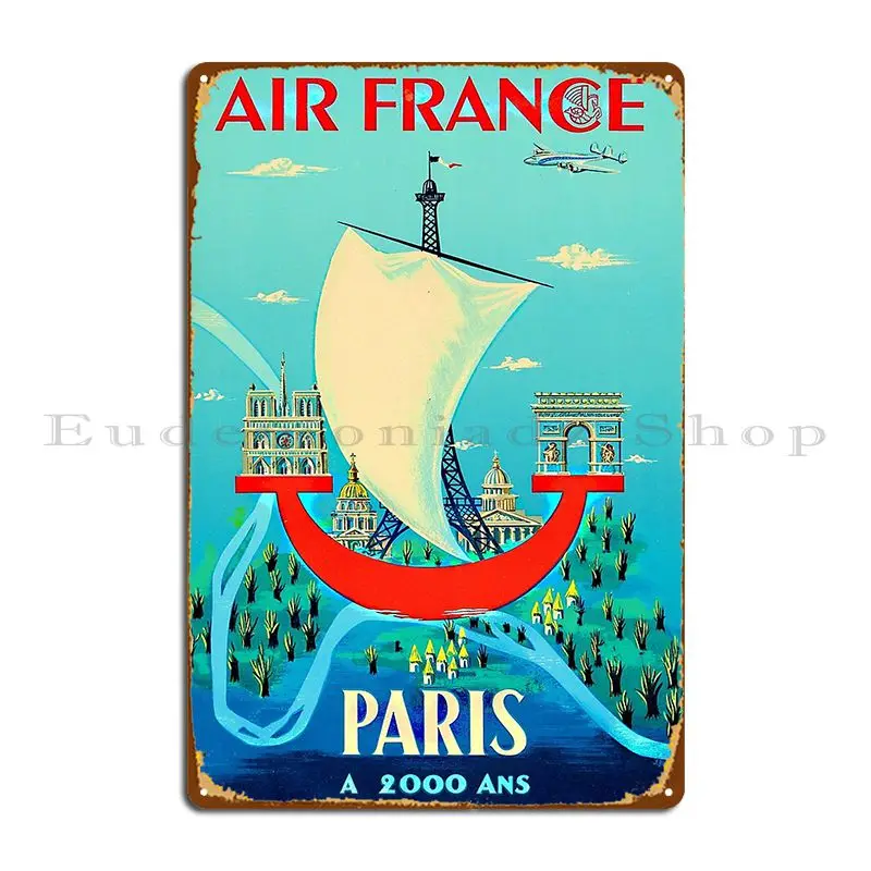 Air France Paris Vintage Travel Advertisement Metal Sign Plaques Wall Decor Kitchen Living Room Plates Custom Tin Sign Poster