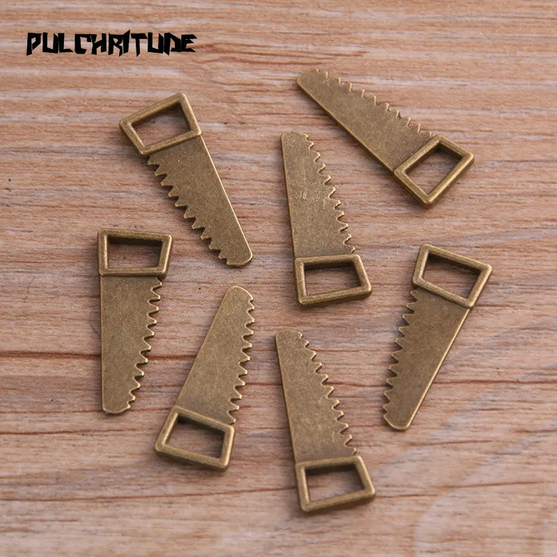 PULCHRITUDE 20PCS 9*24mm Two Color Metal Zinc Alloy Daily Necessities Tool Saw Charms Fit Jewelry Pendant Charms Makings