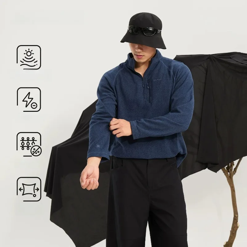 Unisex Outdoor Cloud-Soft Fleece Jacket - Anti-Pilling Far-Infrared Warmth Half-Zip Base Layer for Fall Sports & Camping
