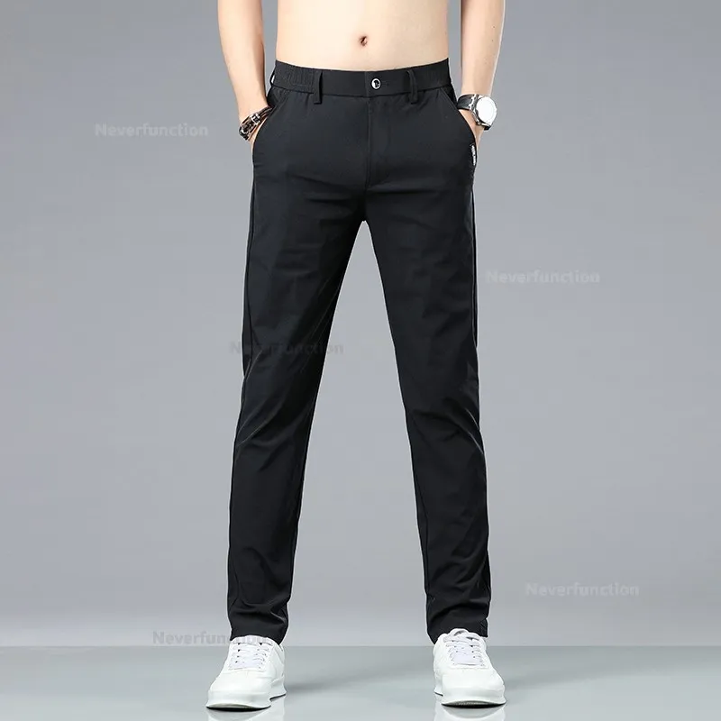 Summer Stretch Thin Pants for Men Business Solid Color Slim Straight Casual Formal Work Clothes Trousers Male 28-38