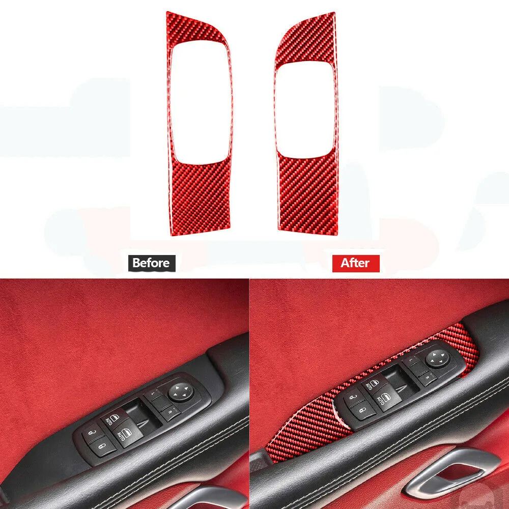 

PANGOLIN Window Center Vent Control Panel Emergency Switch Holder Trim 2Pcs Red Carbon Fiber for Dodge Challenger 2015-2020