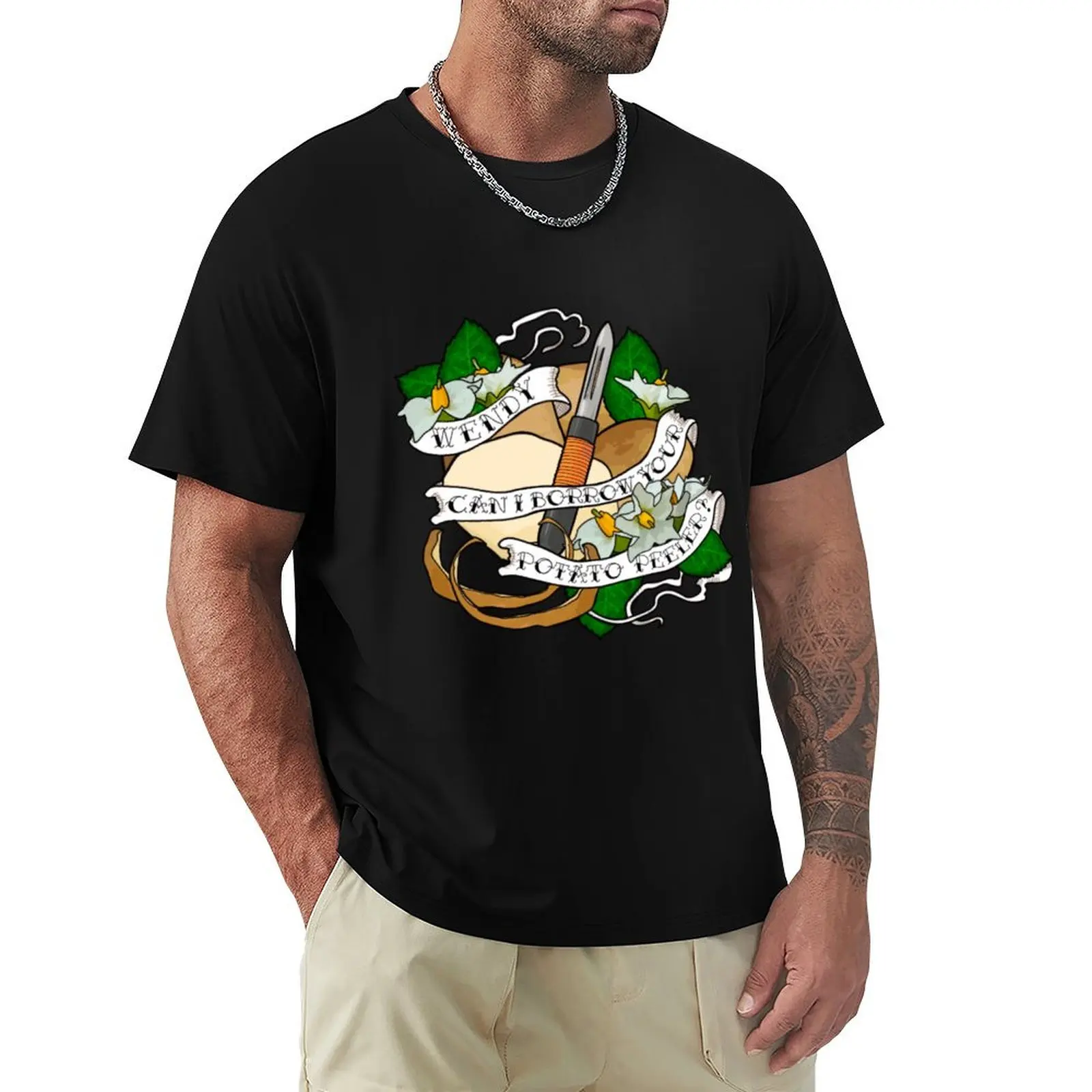 Wendy, can I borrow your potato peeler? T-Shirt Plus Size Simple Casual Top