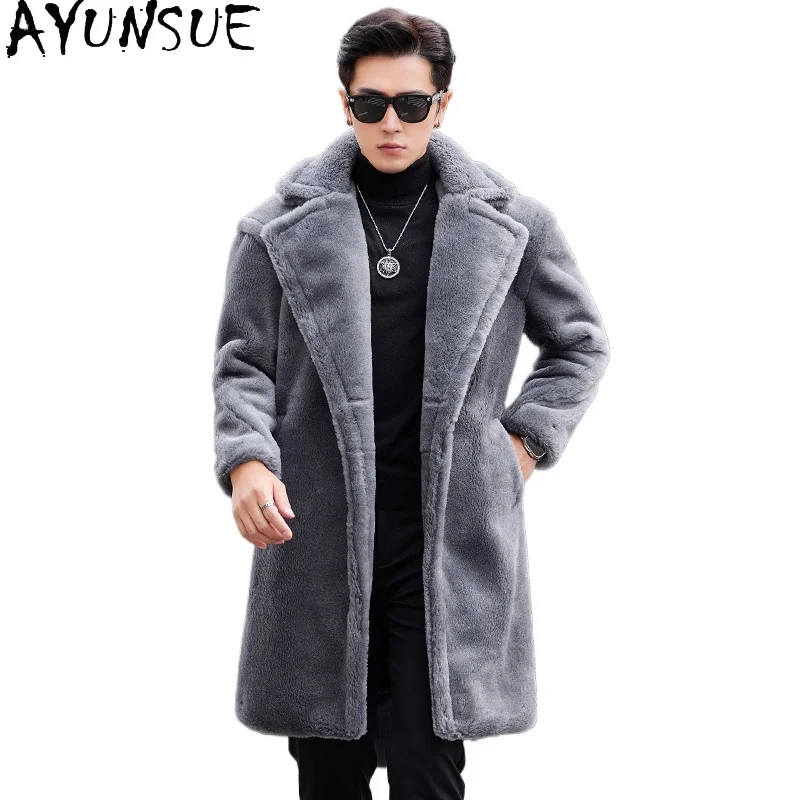 

AYUNSUE 100% Wool Coats for Man Winter Fashion Long Sheep Shearing Jacket Mens Clothing Warm Loose Fur Coats chaqueta hombre