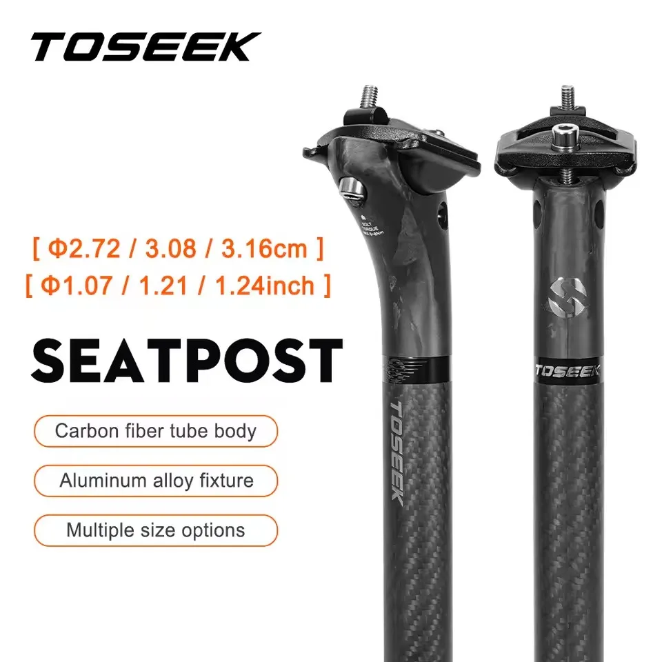 

TOSEEK C25 Bicycle Seatpost T800 Carbon Fibre Seatposts MTB/Road Bike Seat Post Setback 20mm 27.2/30.8/31.6*300/350/400mm