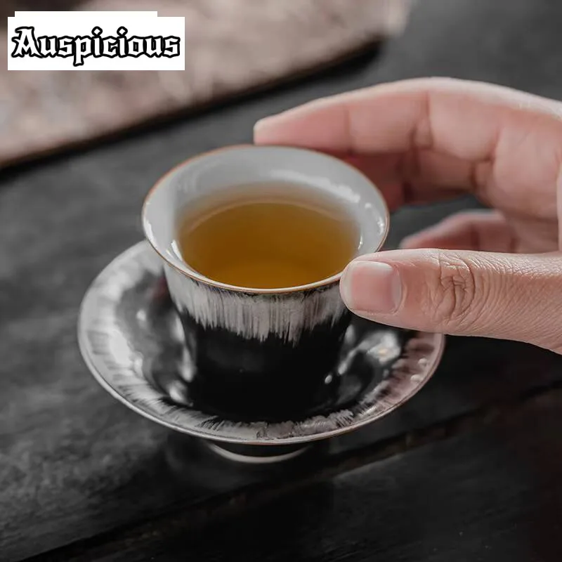 2pc/set  Handamde Black Gilt Silver Ceramic Teacup Chinese Small Master Cup Zen Tea Tasting Cup Set Chazhan Kung Fu Teaware 30ml