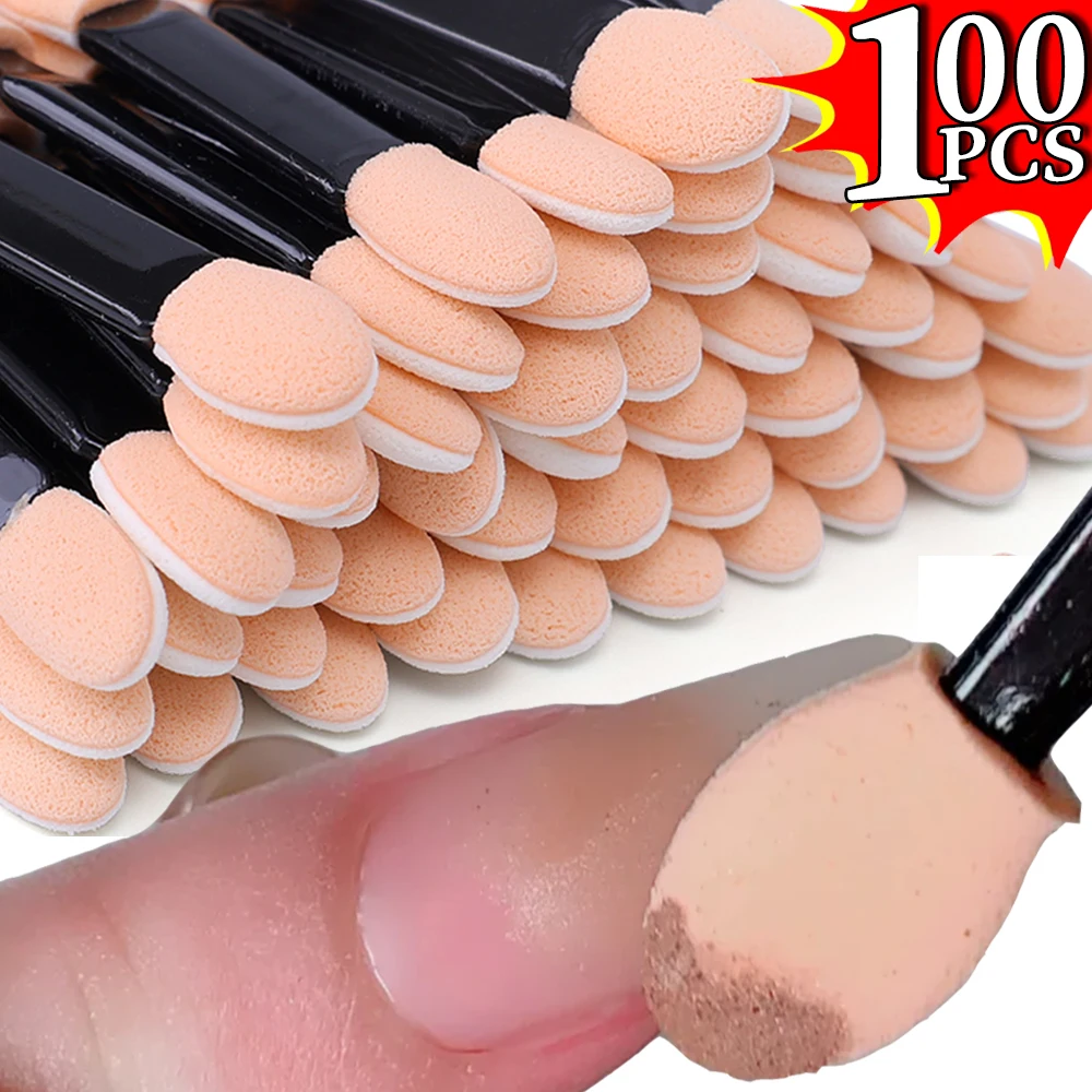 50/100pcs Mini Nails Sponge Stick Disposable Nail Powder Applicators Double-head Portable Eyeshadow Brushes Makeup Beauty Tools