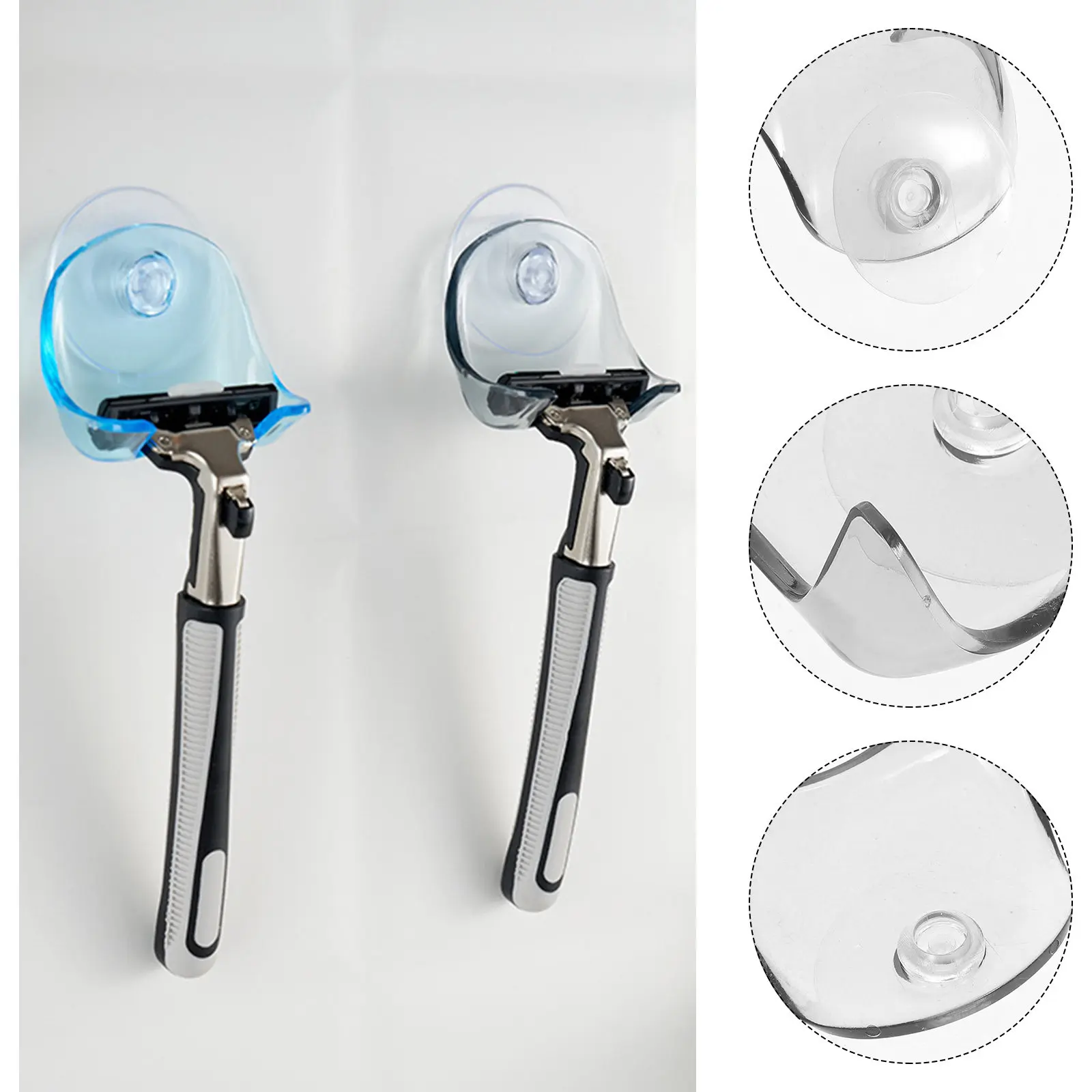 2pcs Plastic Suction Cup Razor Holder for Bathroom & Shower – Wall-Mounted Shaver Rack with Secure Adhesion