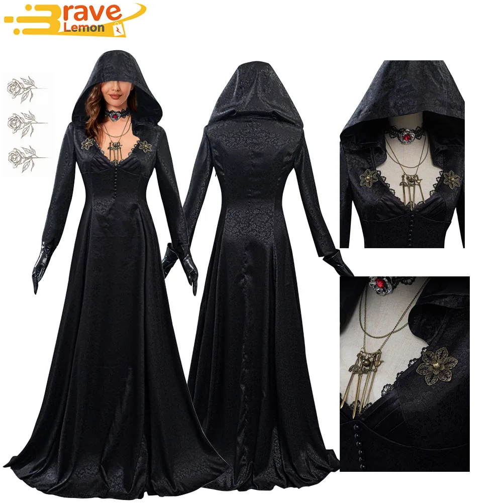 Ada wong cosplay perucas feminino traje jogo mal 4 vampiro traça senhora roleplay fantasia vestido roupa halloween carnaval festa pano