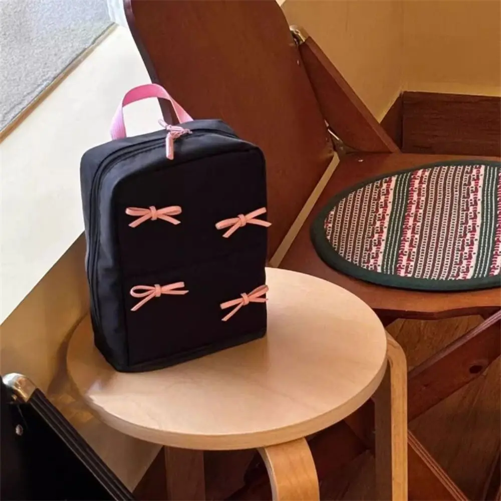 الوردي Bowknot النايلون العمودي حقيبة ماكياج مقلمة سعة كبيرة القوس حقيبة مستحضرات التجميل التقسيم متعددة الوظائف #3