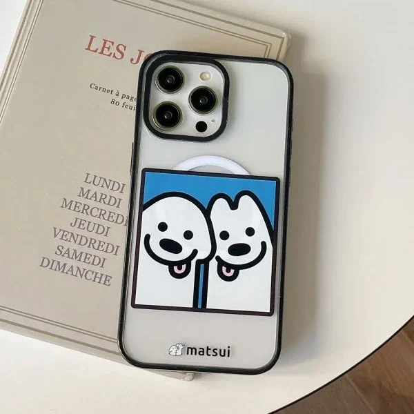 

Cute Dog Friend 2.0 Acrylic Black Border MagSafe iPhone 12 13 14 15 Pro Max Protective Mobile Phone Case Cover Shell