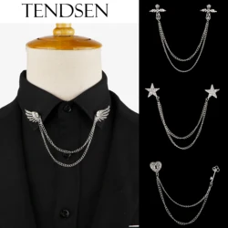 Fashion  Tassel Brooch For Men Suit Shirt Collar Crystal Cross, heart, spades Lapel Pin Wedding Accessories