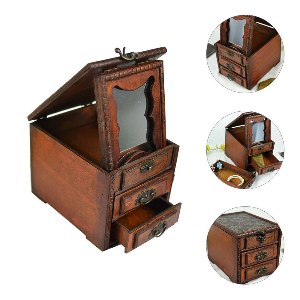 Wooden Jewelry Box Chinese Style Mirror Elegant Organizer for Ring Necklace Earrings Bracelets Storage Jewelry Box