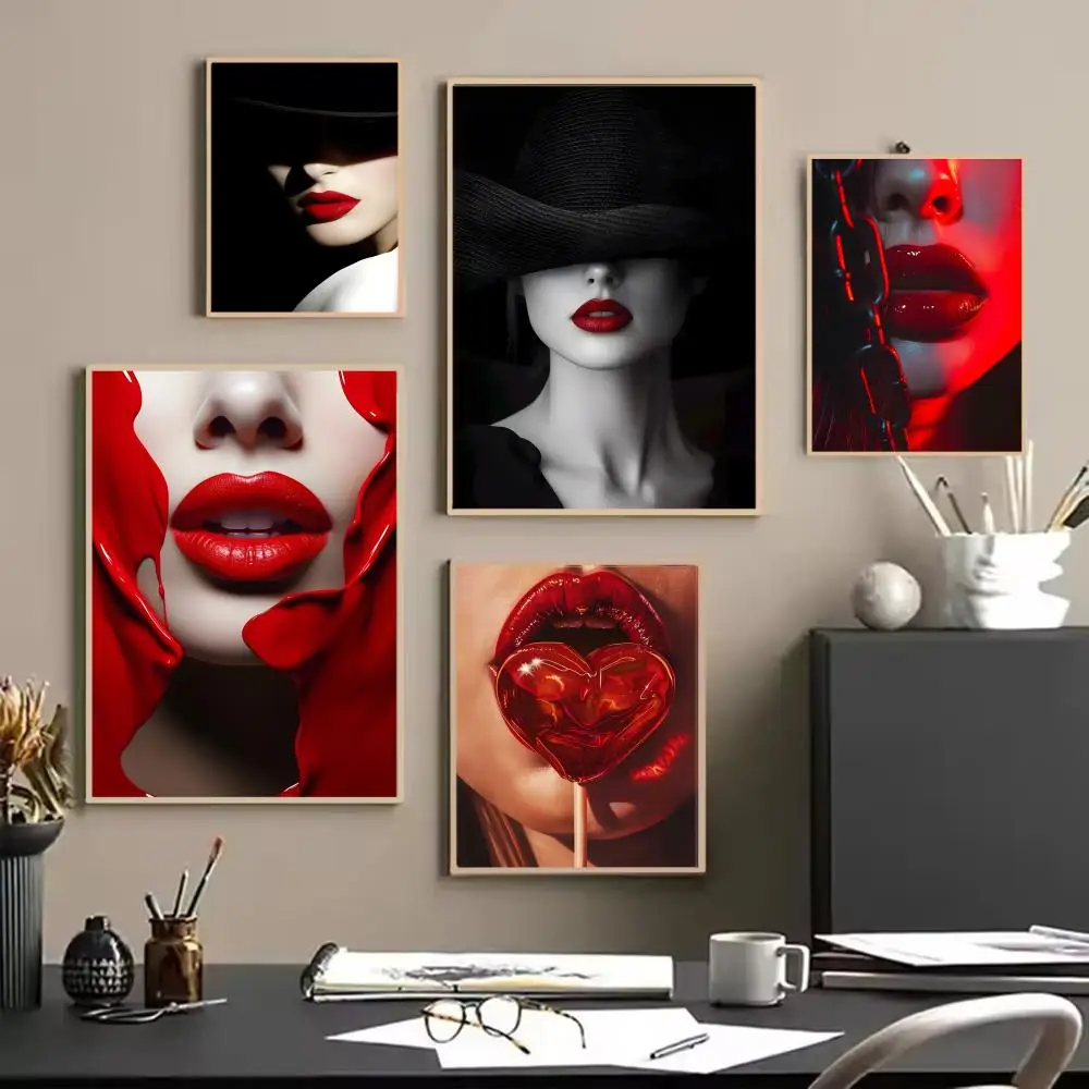 Fashion Glamorous Bold S-Sexy Red Lips Fashion Poster Painting Wall Art for Living Room Home Gifts Decor Mural