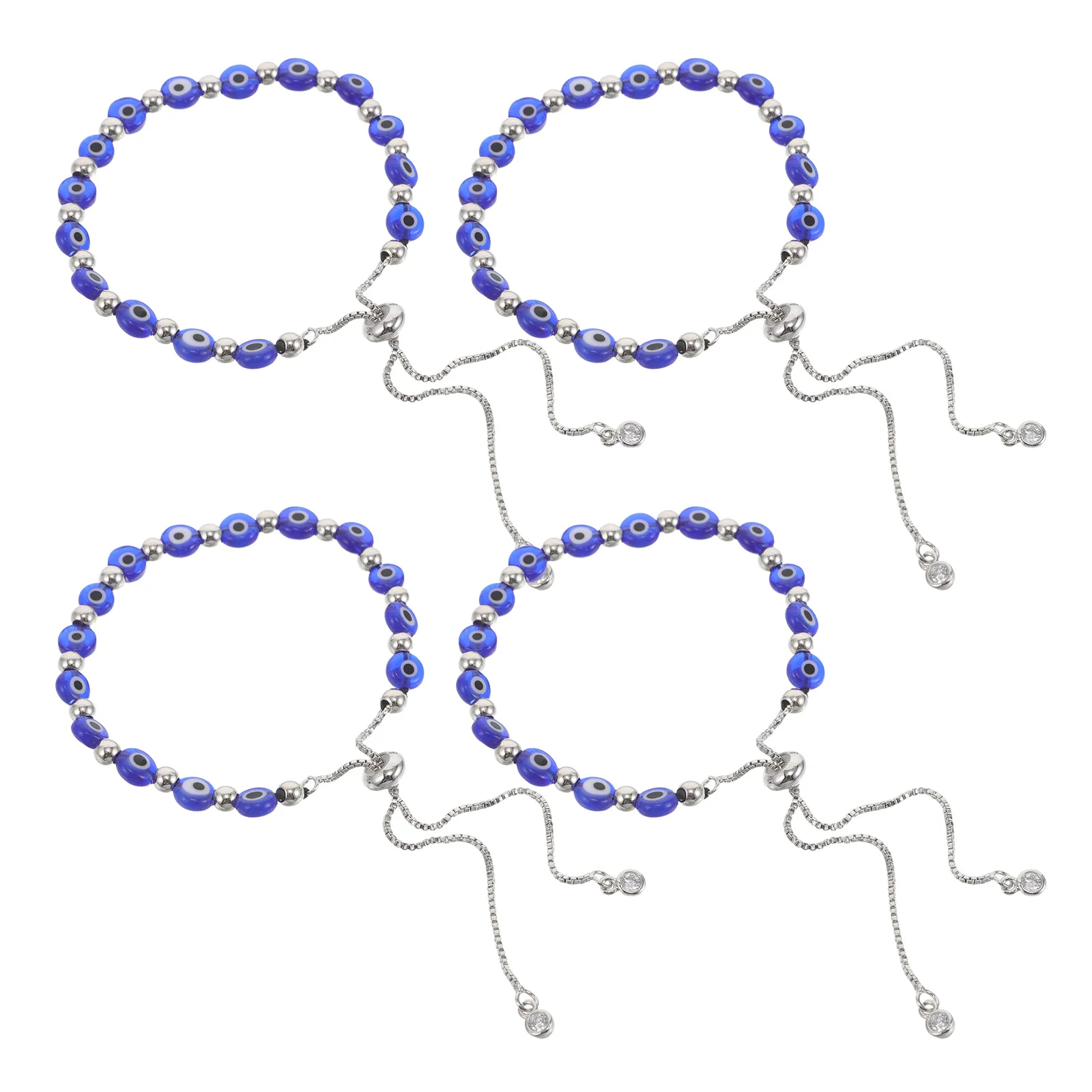 

4Pcs Evil Eye Bracelets Adjustable Beaded String Bracelets for Women Good Luck Charm Hand Chains Protection Jewelry