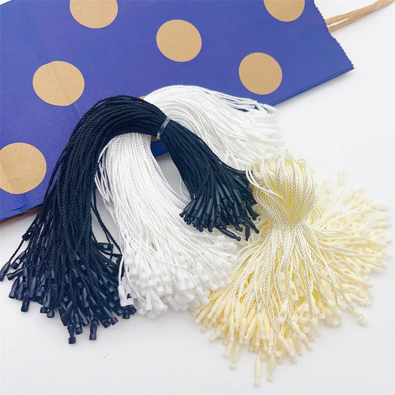 

5000pcs Bag Tags Card Cord Wholesale Beige/Black Polyester Label Rope For Garment Plastic Tag Rope String Snap Lock Pin Loop Tie