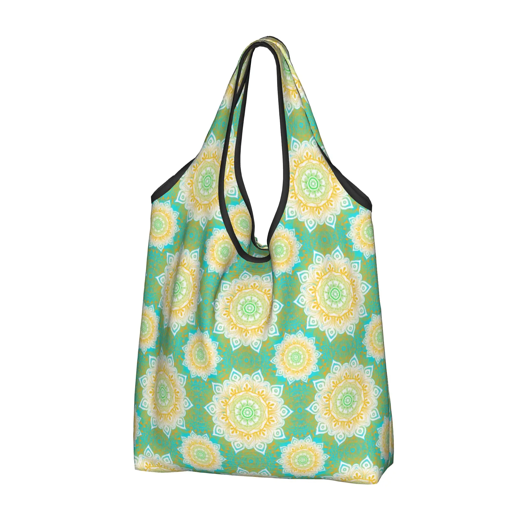 Bohemian Style Mandala Floral  Grocery Tote Shopping Bag Women Fashion Geometric  Shoulder Shopper Bag Large Capacity Handbag