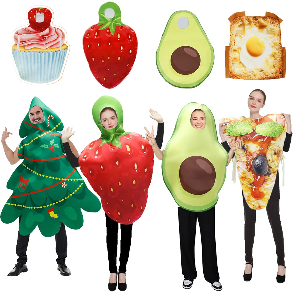 

Adult Fruit Costume Cosplay Outfit Strawberry Cake Christmas Tree Hooded Jumpsuit Fun Halloween Spring Costume Party Bodysuit