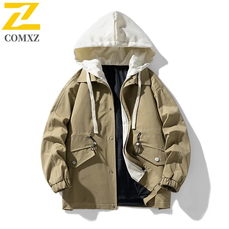 

COMXZ 2025 Spring Couple Jacket Men American Style Loose Fit Casual Hooded Coat Trendy Unisex Lightweight Outerwear