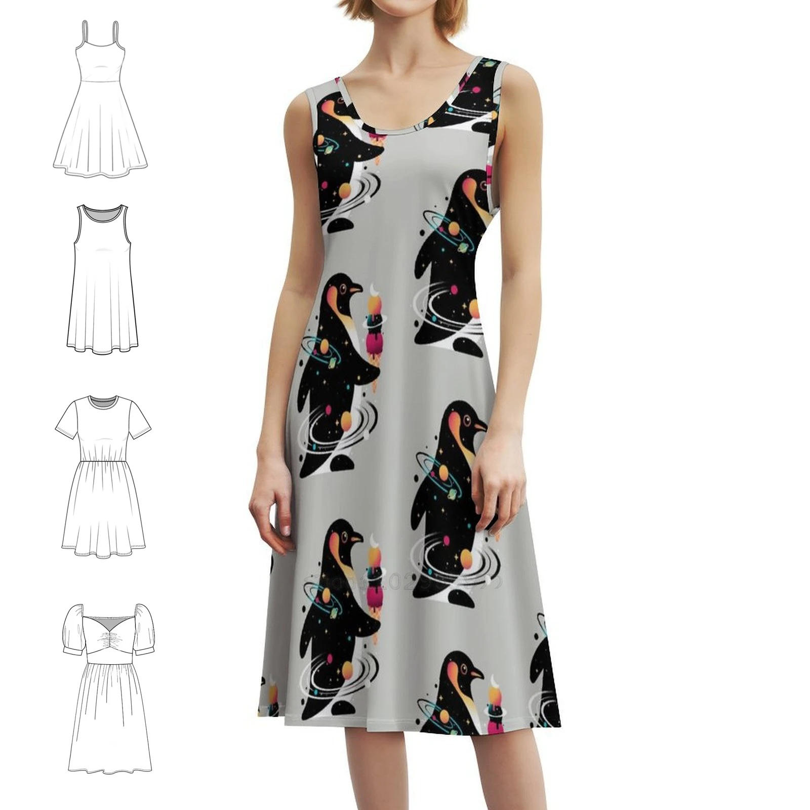 

Space Penguin Ice Cream Galaxy Women's Hip Hop Streetwear Dress Graphic Print Party Club Wear Penguin With Ice Cream Space
