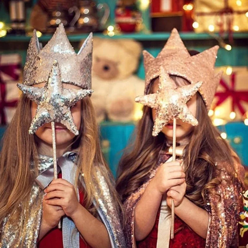 

INS Baby Girl Glitter Pink Crown Boy Birthday Party Headwear Stage Performance Headband Star Fairy Stick