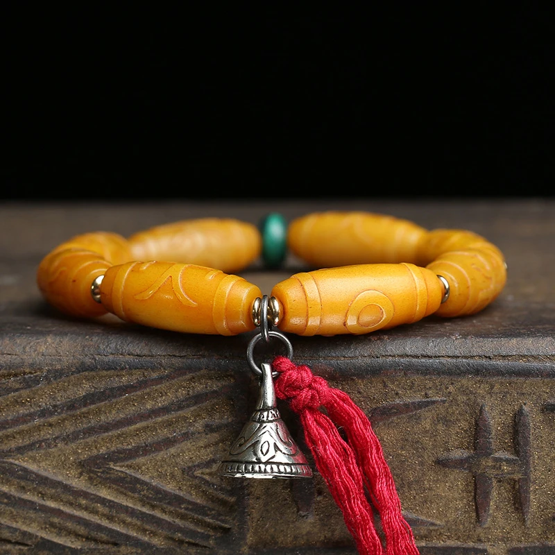 Backflow Bone , Single-Loop Tiger Tooth Vajra, Three-Eyed Dzi Bead Bracelet
