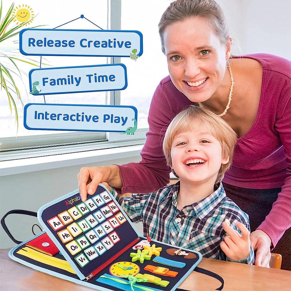 Tablero ocupado Montessori para niños pequeños 20 en 1, juguete sensorial con paneles adicionales de bricolaje para aprendizaje y viajes de habilidades motoras finas, educación preescolar